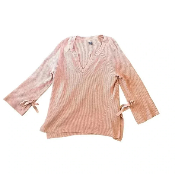 AERIE PINK V NECK BELL SLEEVE SIDE SLIT SWEATER- SIZE XL - Picture 2 of 7